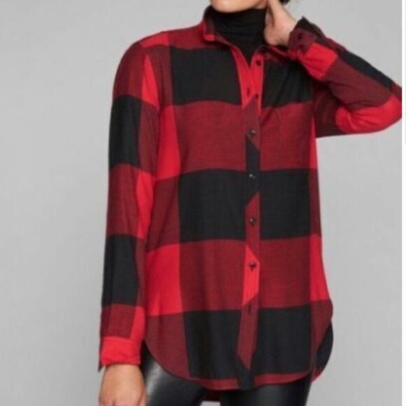ATHLETA Heat Tech Flannel Button Down Red Black Size Large - Picture 1 of 9